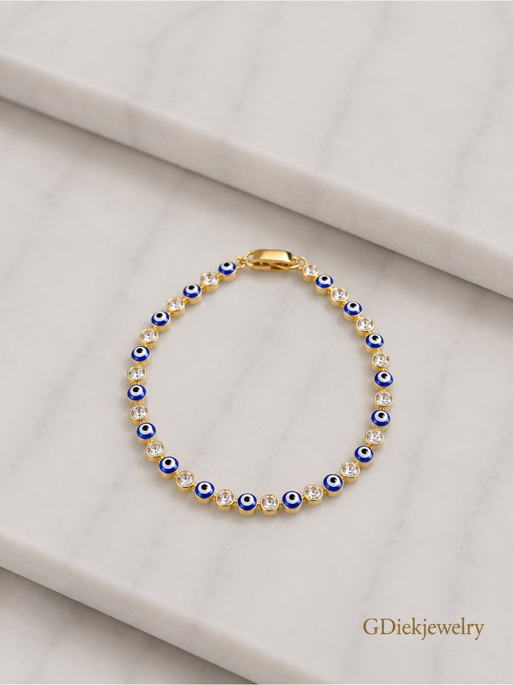 Goldfilled  Blue Evil Eye & Crystal Bracelet